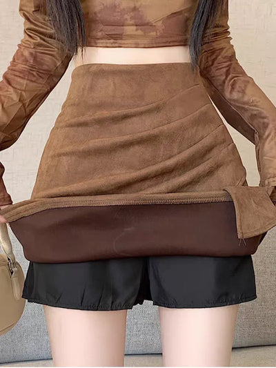 Unique Asymmetrical Suede Skirts for Women retro-style Pencil Skirt Ankle Boots Skirt for Fall Winter, chic outfit