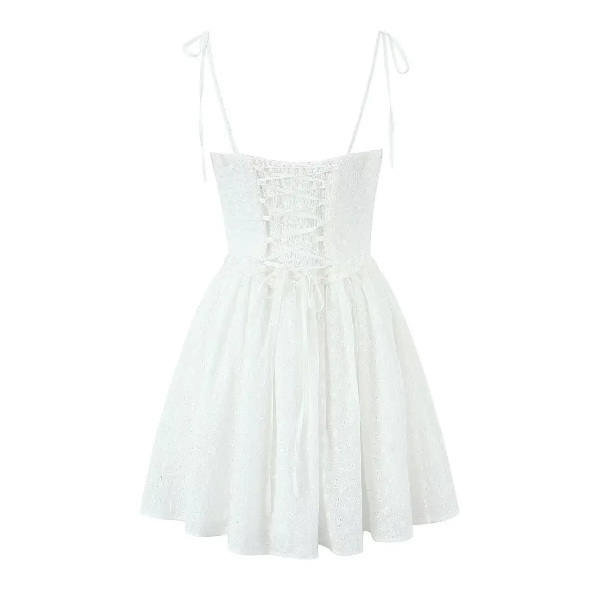 Summer dress 2025 Women Sexy White Lace Dressses Embroideryed Bodycon Mini Dress Korean Fashion Ruffle Dresss Lace Up Fish Bone