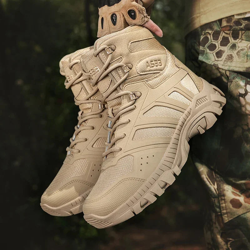 Men's high top hiking boots, sporty and stylish outdoor style, solid color, anti slip and wear-resistant rubber sole