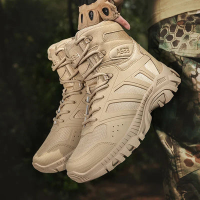 Men's high top hiking boots, sporty and stylish outdoor style, solid color, anti slip and wear-resistant rubber sole