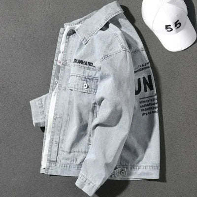 Jeans Coat for Men Letter Denim Jackets Man with Embroidery Light Designer Large Size Winter Oversize New in Korea Aesthetic L G