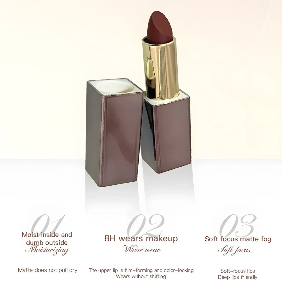 Available in 3 shades Matte Lipstick Matte Velvet Waterproof Non-fading lip gloss that enhances color and brightens lips Suitabl