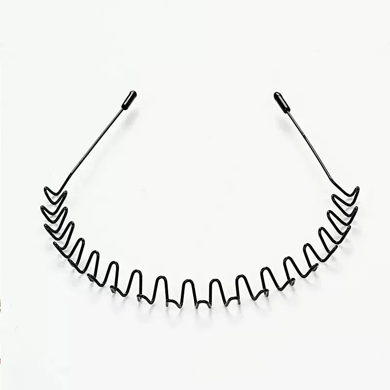 Unisex Black Elastic Non Slip Simple Metal Headbands For Men Women Wavy Hairband Spring Hair Hoop Fashion Hair Accessories