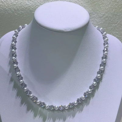 2025 New Trend Fine Jewelry Sets Charming White Geometric Crystal Fashion Pearl Necklace Ring Earrings Romantic Gift for Women