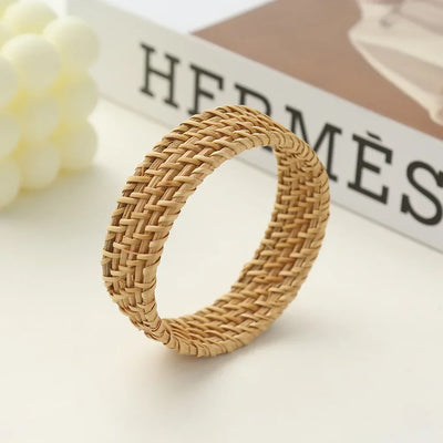 Bohemian Female Fashion Wood Bamboo Rattan Weave Handmade Bangles Big Bracelets For Women Boho Beach Style Ladies Jewelry Gifts