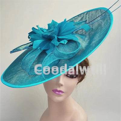 Royal Ascot Big Fascinator Hat Women Kentucky Derby Feather Large Hat Fascinator Party Wedding Headpiece Flower Church Chapeau