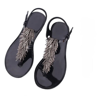 Women's Shoes Flip-flops Sandals for Woman Black Footwear Plastic with Low Heels Summer 2024 Crystal Pvc Wholesale Luxury Sale H