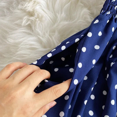 V Neck Sexy Dolman Sleeves Waist Slim Polka Dot Print Jumpsuit Women Wide Leg Trousers Jumpsuit