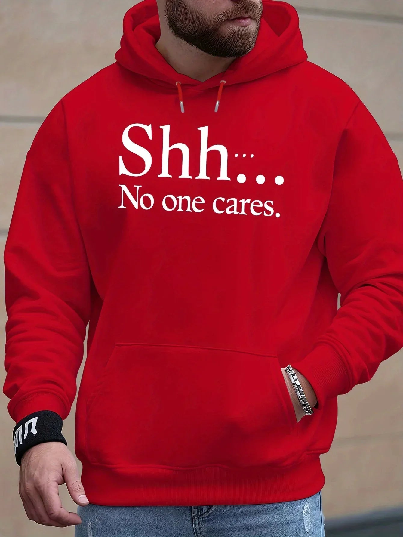 Shh No One Cares New Men'S Printed Autumn And Winter Sweatshirts, Versatile Spring Autumn Hooded Trendy Brand Sweatshirts