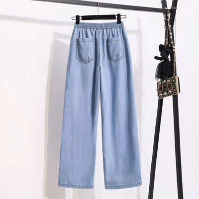 Women's Wide Leg Jeans Casual Straight Cut Spring Summer Autumn Thin Drapey Long Pants High Waist ket Detail Other Material