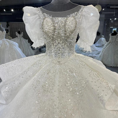 Customized Wedding Dresses For Women Organza Ball Gown O-Neck Wedding Suits For Women Sequined Beading Crystal Suknia Ślubna