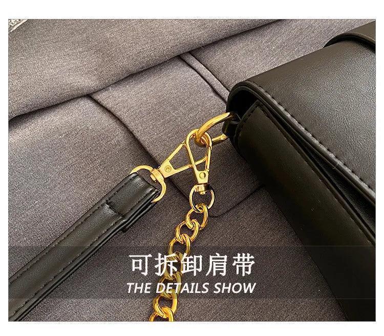 Designer handbags for women leather metal buckle flap square shoulder bags fashion 2024 ladies messenger females casual