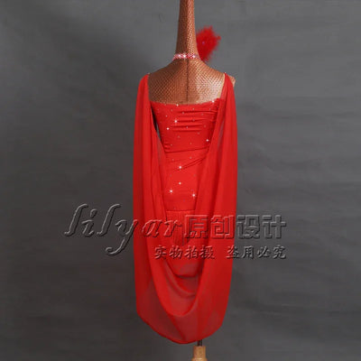Latin Dance Performance Dress New Women's Customized Big Red Waist Fringe Dance Dress