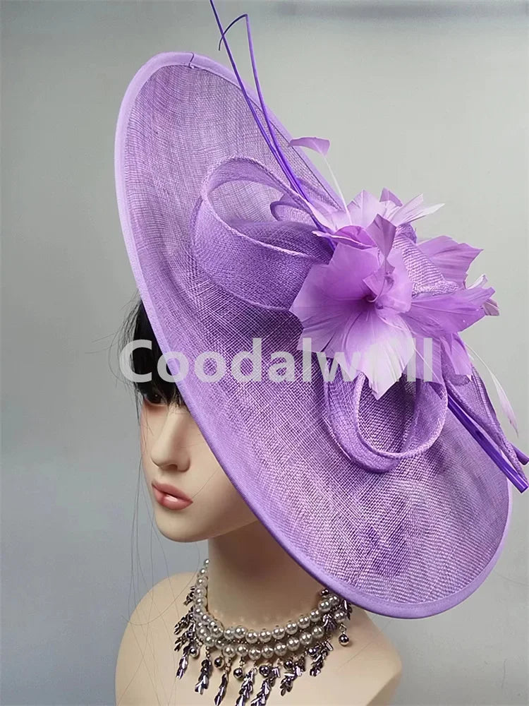 Royal Ascot Big Fascinator Hat Women Kentucky Derby Feather Large Hat Fascinator Party Wedding Headpiece Flower Church Chapeau