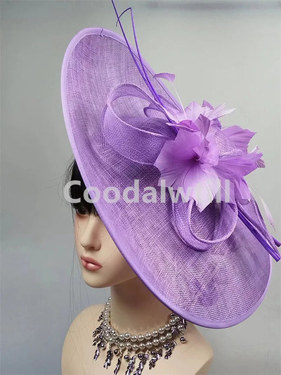 Royal Ascot Big Fascinator Hat Women Kentucky Derby Feather Large Hat Fascinator Party Wedding Headpiece Flower Church Chapeau