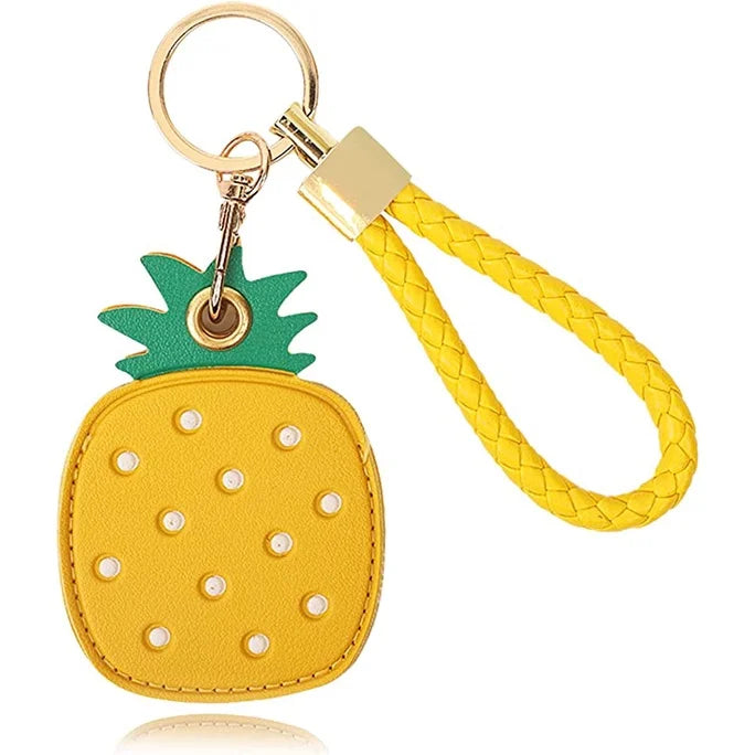 Pineapple AirTag leather keychain with hand straps and green top