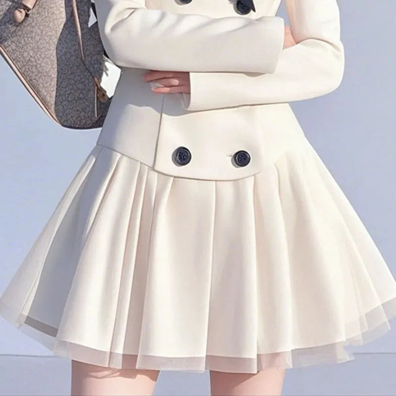 Office Blazer Dress Women Elegant Preppy Style Pleated Blazer Short Dress Fashion double-breasted Lapel Party Evening Dress Y2K