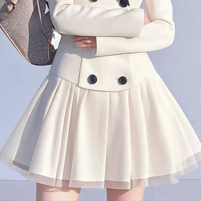 Office Blazer Dress Women Elegant Preppy Style Pleated Blazer Short Dress Fashion double-breasted Lapel Party Evening Dress Y2K