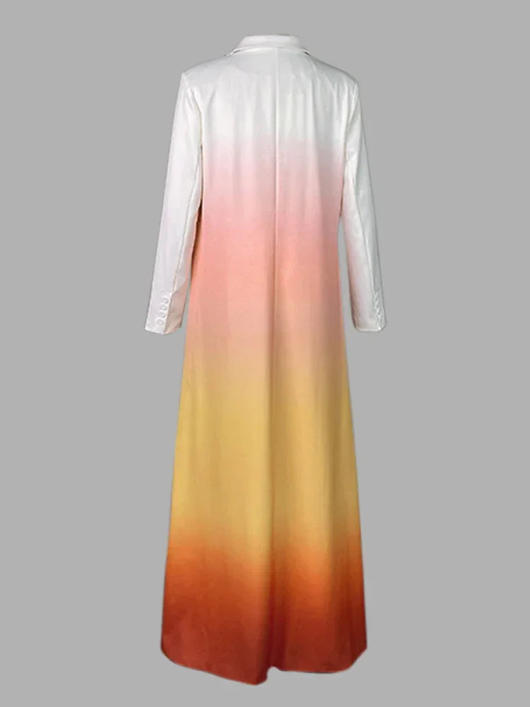 Beautyblue Gradient Outerwear Long Blazer for Women 2025 New Fashion Buttoned Pockets Chic Notched Collar Elegant Woolen Coats