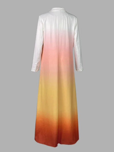 Beautyblue Gradient Outerwear Long Blazer for Women 2025 New Fashion Buttoned Pockets Chic Notched Collar Elegant Woolen Coats