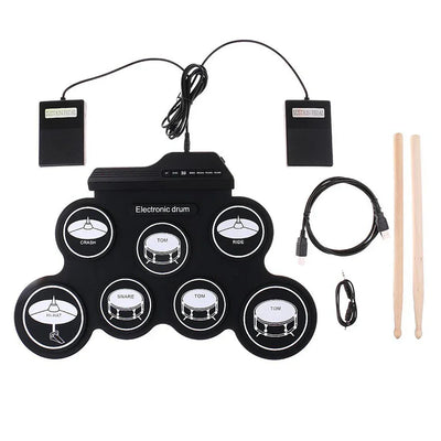 Electronic Drum Set With Drum Sticks Pedals Music Drums 9 Pad Roll-Up Drum Musical Electronic Drums Instrument For Kids Adults