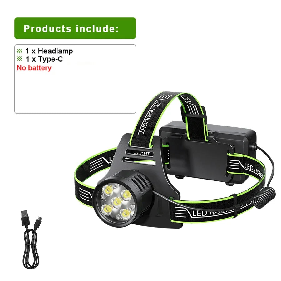 Super Portable Rechargeable Headlamp 5LED Fixed Focus Headlight Waterproof Outdoor Camping Fishing Mountaineering Work Head Lamp