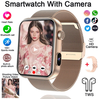 2025 New Smart Watch Men Women Camera Take Photos Record Video Health Monitor Sports Fitness Waterproof BT Call Smartwatch