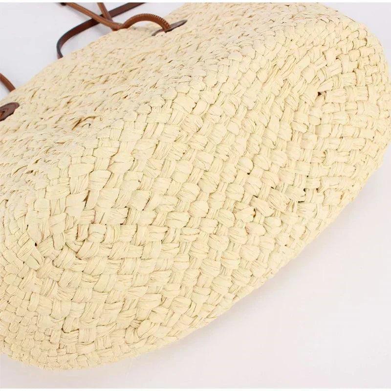 Designer bohemian chic shoulder bag,solid color large capacity straw woven tote bag,nature-inspired beach vacation