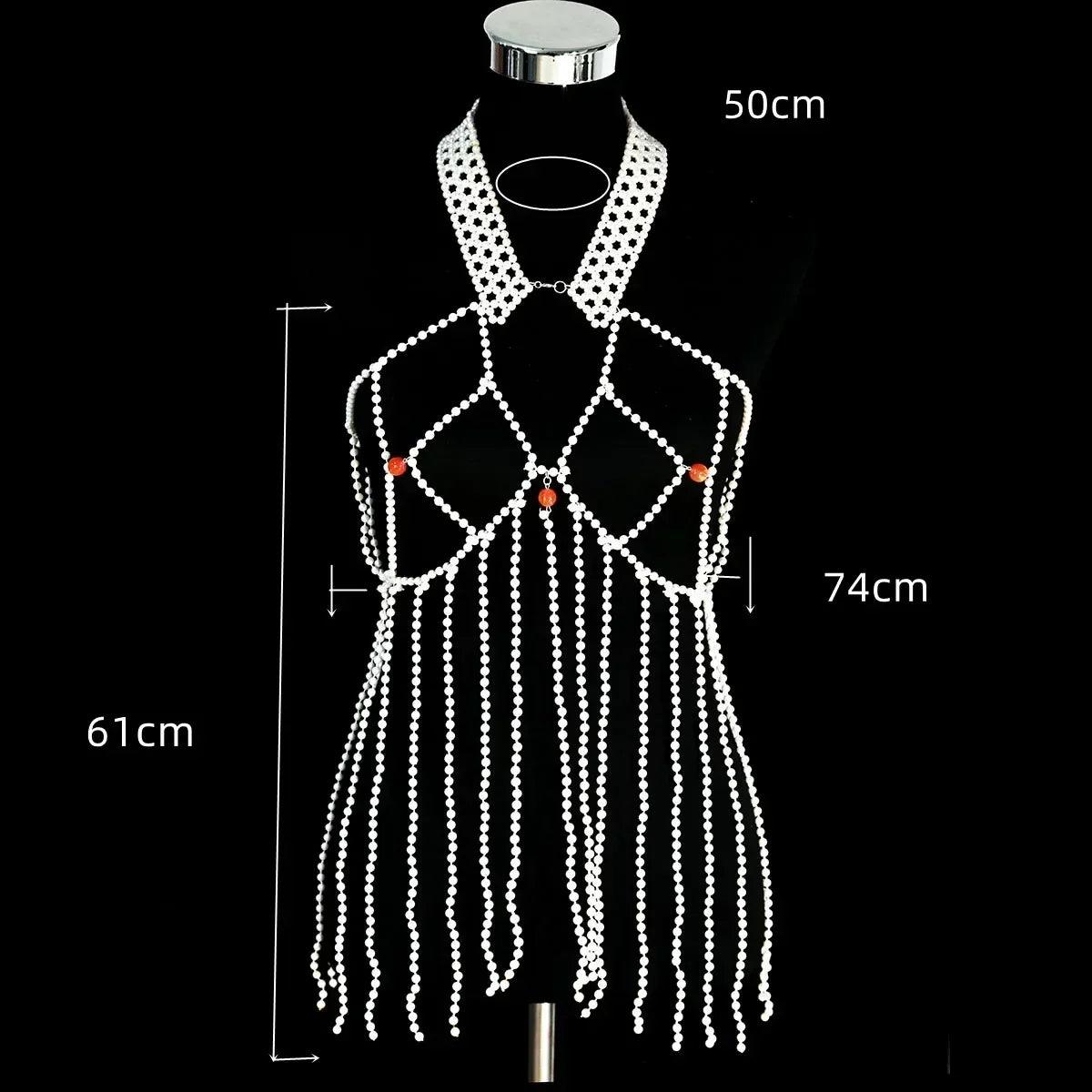 Luxurious a long fringed dress fashion faux pearl women’s body jewelry stage performance outdoor beach party accessories