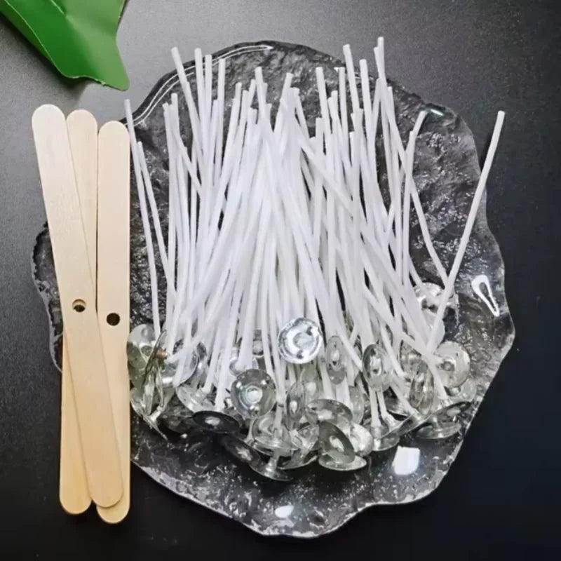 100pcs waxed cotton candle wicks set with stand original smokeless soy oil wax core woven making candles supplies