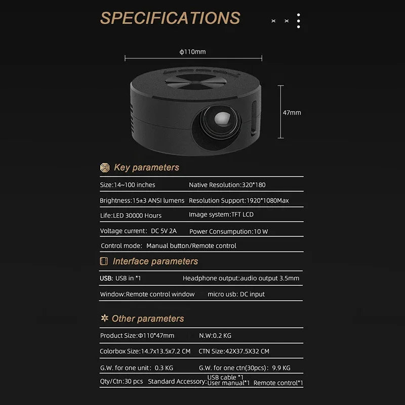 Portable Mini Projector 1920*1080P HD Projector Home Cinema Outdoor Camping Projection For IPhone Xiaomi IPad Android