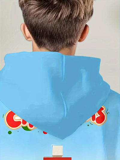 【Christmas Party Kids Wear】New Autumn Winter Children's Hooded Sweatshirt with Merry Christmas Print, for Sports and Daily Wear