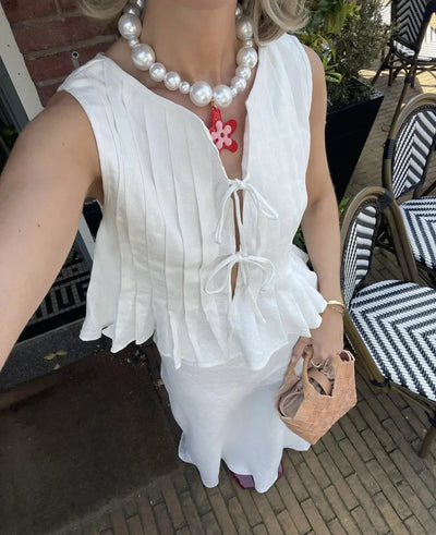 Fashion Bow Lace Up Linen Tops For Women