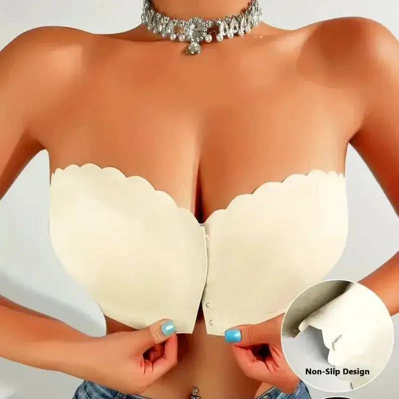 Women Invisible Bra for Women Front Buckle Push Up Seamless Bra Strapless