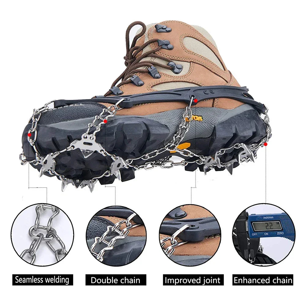 Crampons Shoes 19 Spikes Ice Snow Gripper Shoes Camping Anti-Slip Climbing Protect for Jogging Walking Hiking on Snow Ice