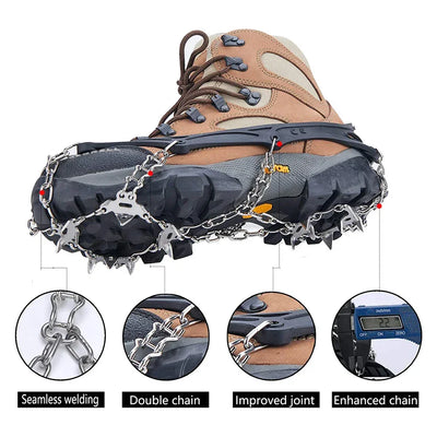 Crampons Shoes 19 Spikes Ice Snow Gripper Shoes Camping Anti-Slip Climbing Protect for Jogging Walking Hiking on Snow Ice
