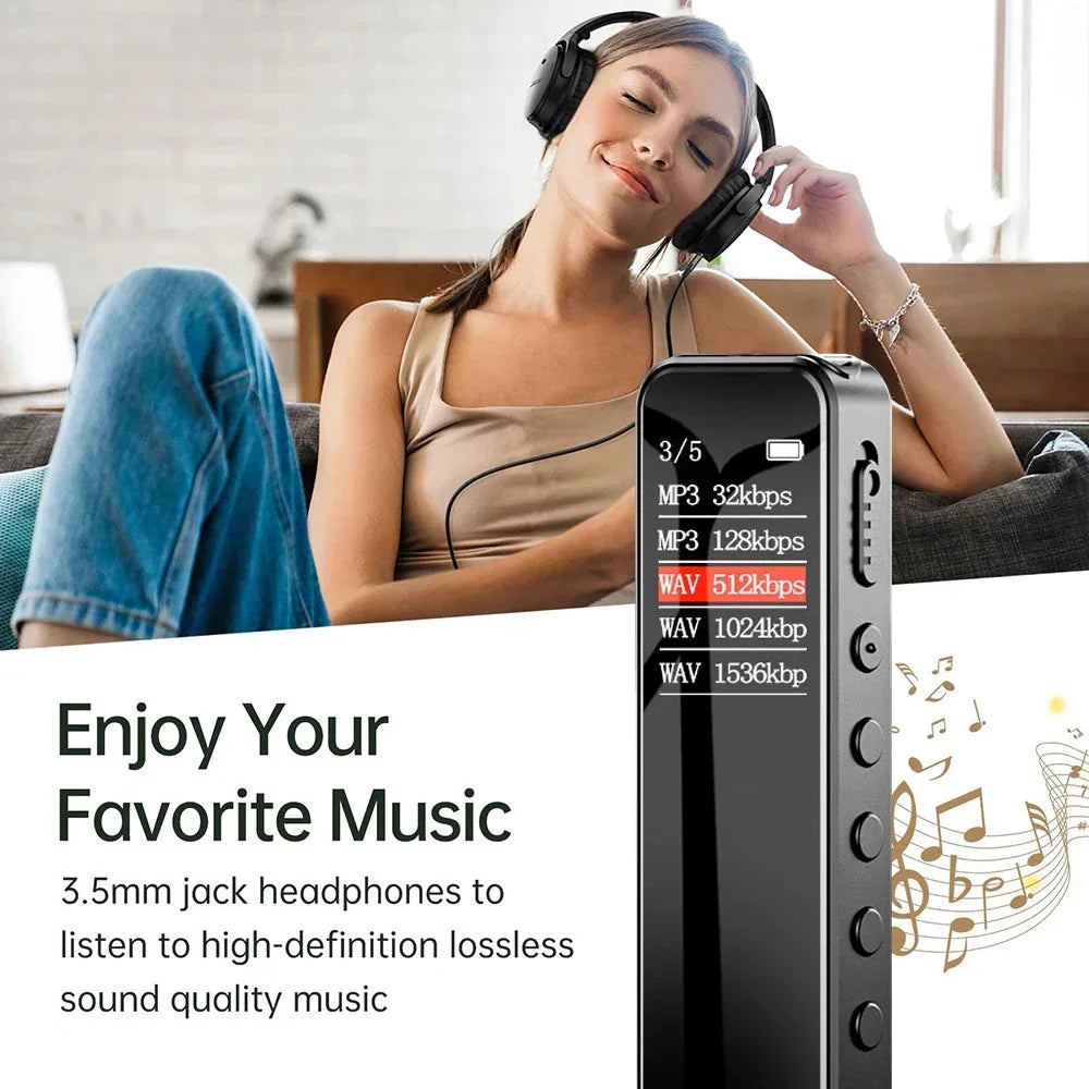 Digital Voice Recorder High-Quality Noise Reduction Record with Playback MP3 Music Player Activated Record 1536KBPS HD Recording