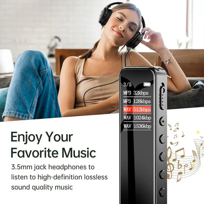 Digital Voice Recorder High-Quality Noise Reduction Record with Playback MP3 Music Player Activated Record 1536KBPS HD Recording