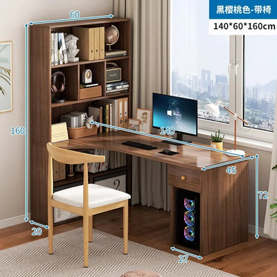 Computer Desk L Shaped Lap Table 55'' Office Desk with 3 Drawers and Bookshelf, L Shaped Large Corner Desk with Storage Shelves