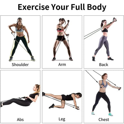 Resistance Elastic Bands Exercise Strength Training Fitness Bands with Door Anchor Handles Legs Ankle Straps for Home Workouts