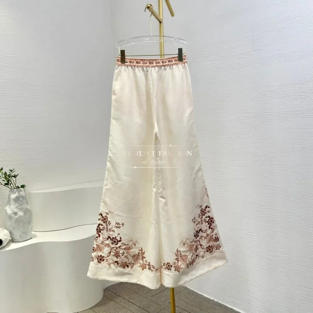 White Cream Color Brown Floral Print Long Sleeve Hooded Blouse and Pants 2025