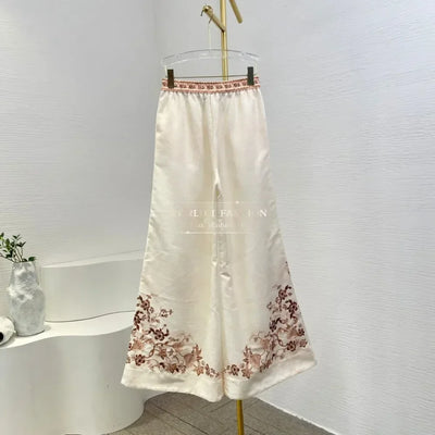 White Cream Color Brown Floral Print Long Sleeve Hooded Blouse and Pants 2025