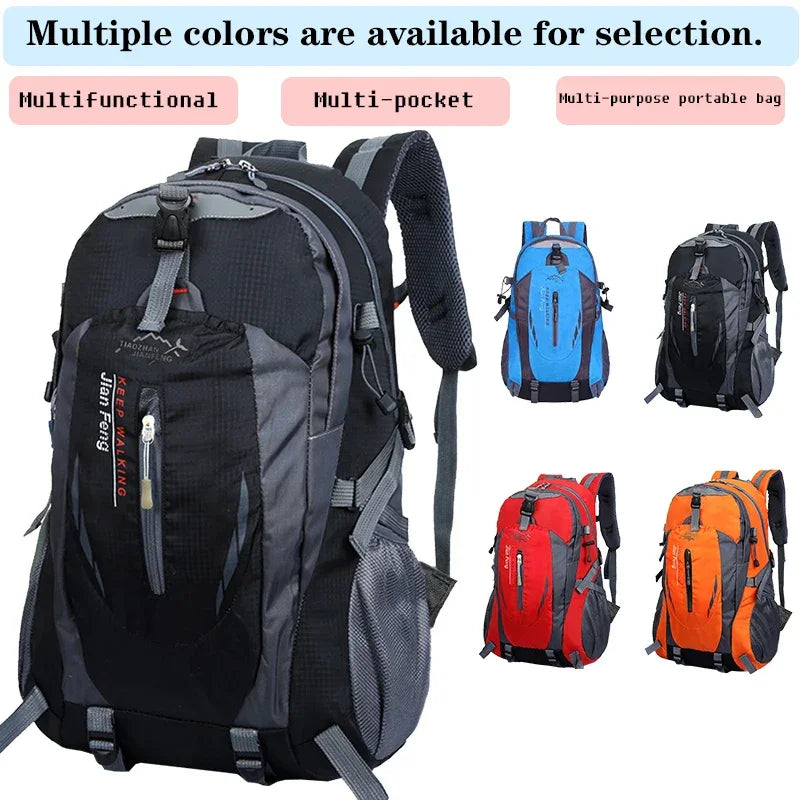 Neutral color backpack for men and women, suitable for mountain climbing trips, with large capacity and multiple colors.