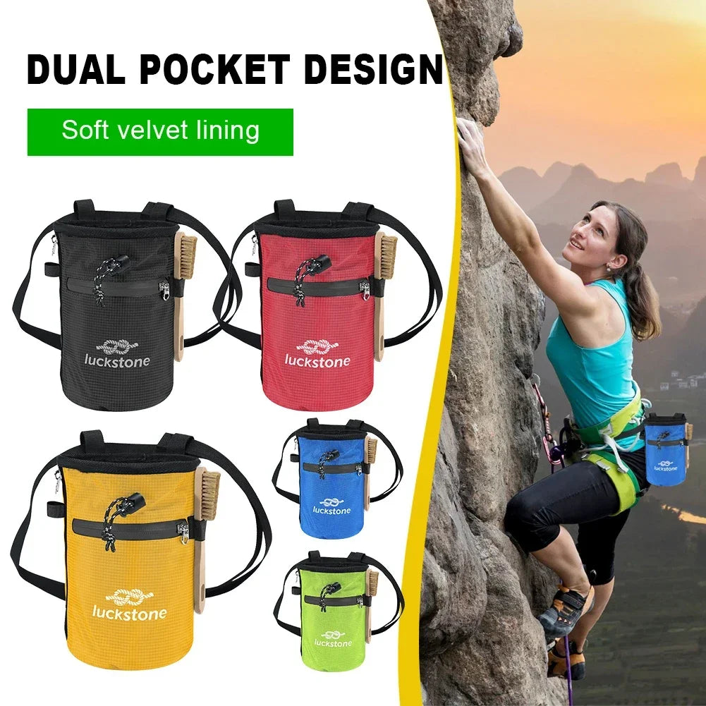 Waterproof Chalk Bag Bucket with Chalk Brush Climbing Magnesium Powder Bag for Weight Lifting Outdoor Climbing Equipment