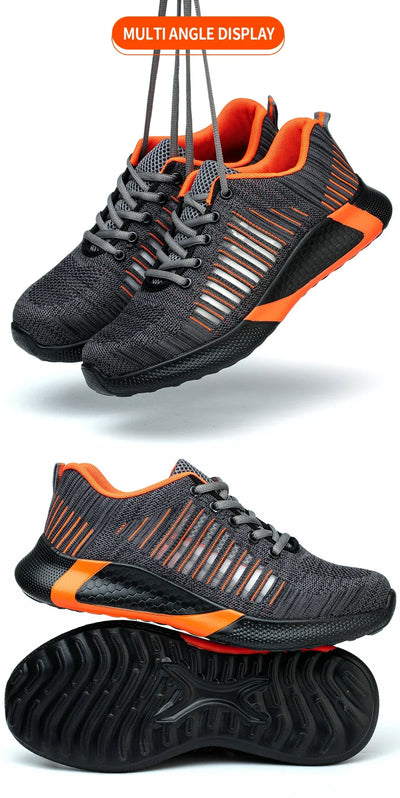 Men's Safety Shoes with Steel Toe Cap Anti-smash Work Sneakers Lightweight Puncture-Resistant Indestructible Breathable Footwear