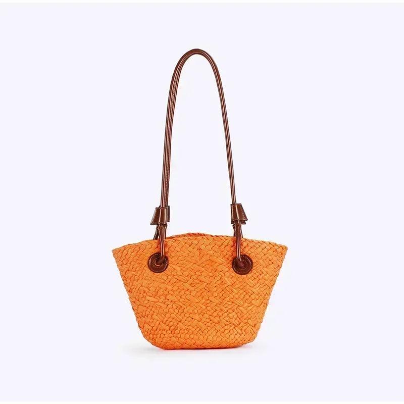 Designer bohemian chic shoulder bag,solid color large capacity straw woven tote bag,nature-inspired beach vacation