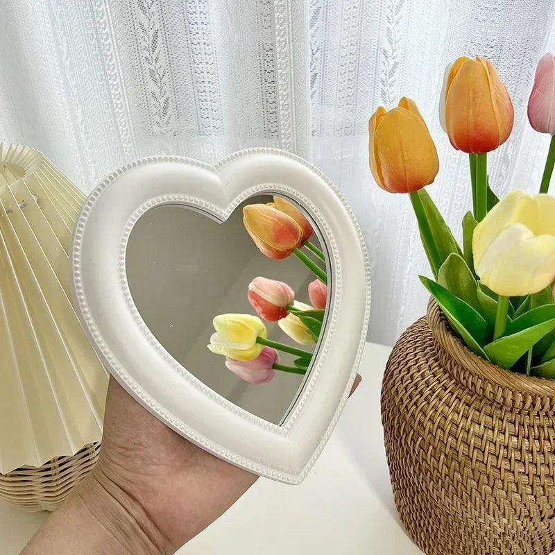 Heart mirror cosmetic decorative girl student dormitory home decor living room decoration wall