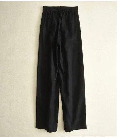 Women's Cotton Linen Straight Trousers Elastic High Waist Wild Wide Leg Pants Female Spring Summer Solid Color Loose Linen Pants