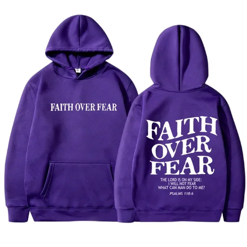 FAITH OVER FEAR Print Hoodies for Men Women Hooded Sweatshirts