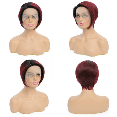 Human Hair Wigs Short Straight Bob Wig T Part Transparent Lace Wig For Women Preplucked Hairline Pixie Cut Wig Perruque Femme